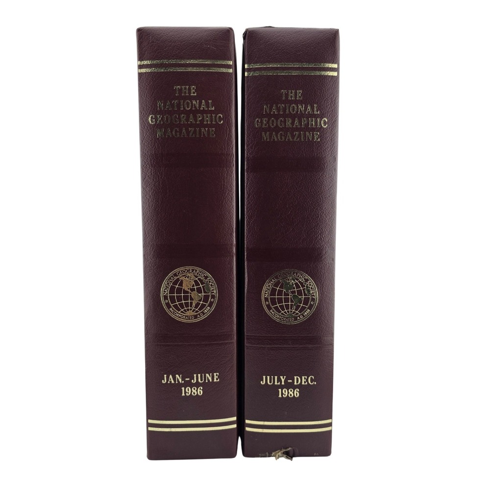National Geographic Magazine‎ Slipcase Binders 1986 Burgundy Good Vintage Set